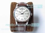 Swiss ETA Breitling Transocean Day Date Watch Silver Dial Brown Leather Strap